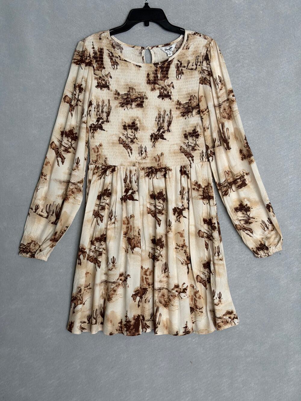 Wrangler Retro Western Print Dress Smocked Junior Girls Medium NEW